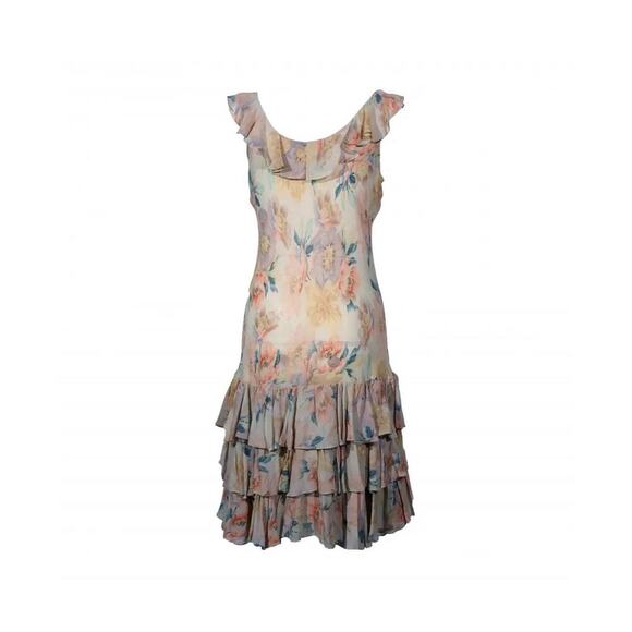 Ralph Lauren Vintage Silk Slip Dress Floral Tiered Ruffle Chiffon Mini 90s Y2k 6 - Picture 3 of 13